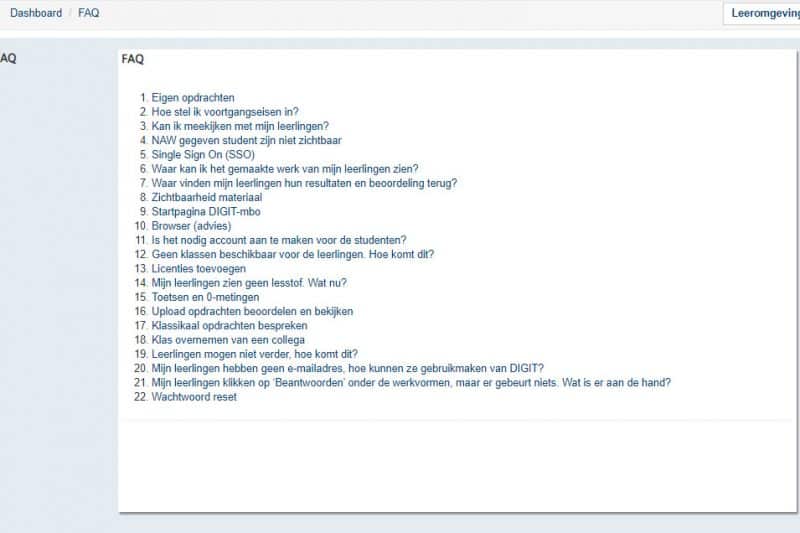 Leeromgeving FAQ